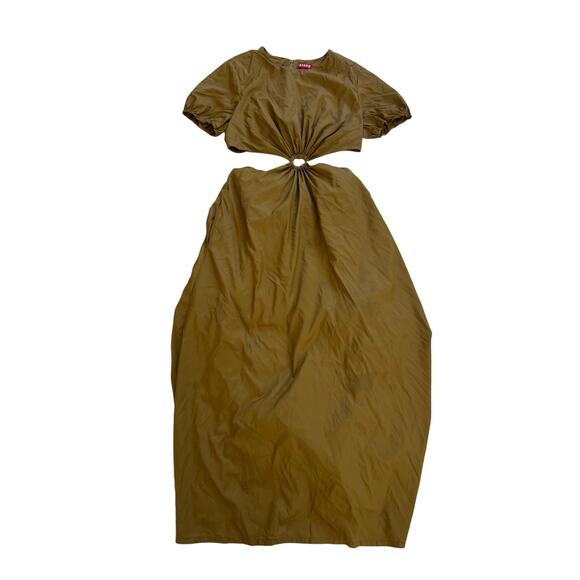 Staud Womens Large Dress Olive Green Cutout Midi Dress Quiet Luxury Event - Picture 1 of 16